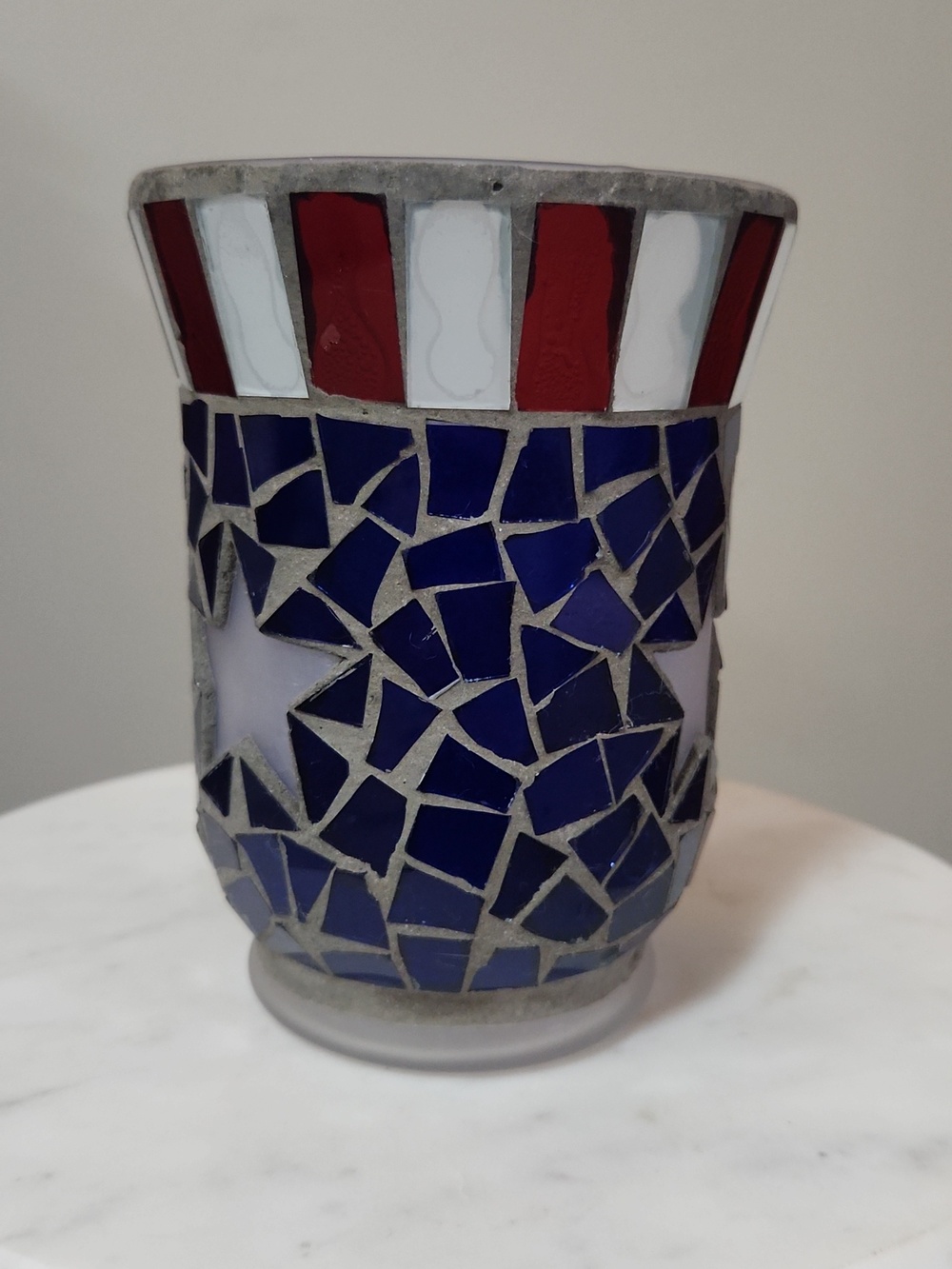 Patriotic Americana Mosaic Glass Votive Holder - Red, White & Blue - Picture 4 of 10